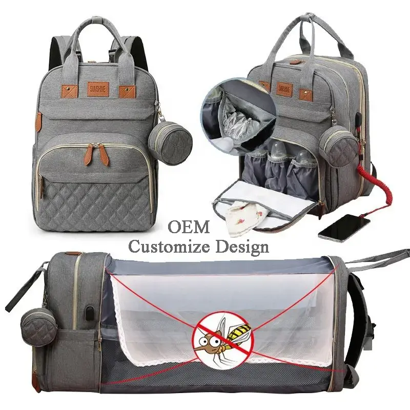 Europe Market Hot Selling Waterproof Travel  Foldable Multi-function Fashion Mummy Crib Mochilas Backpack Diaper Bag for Mommy