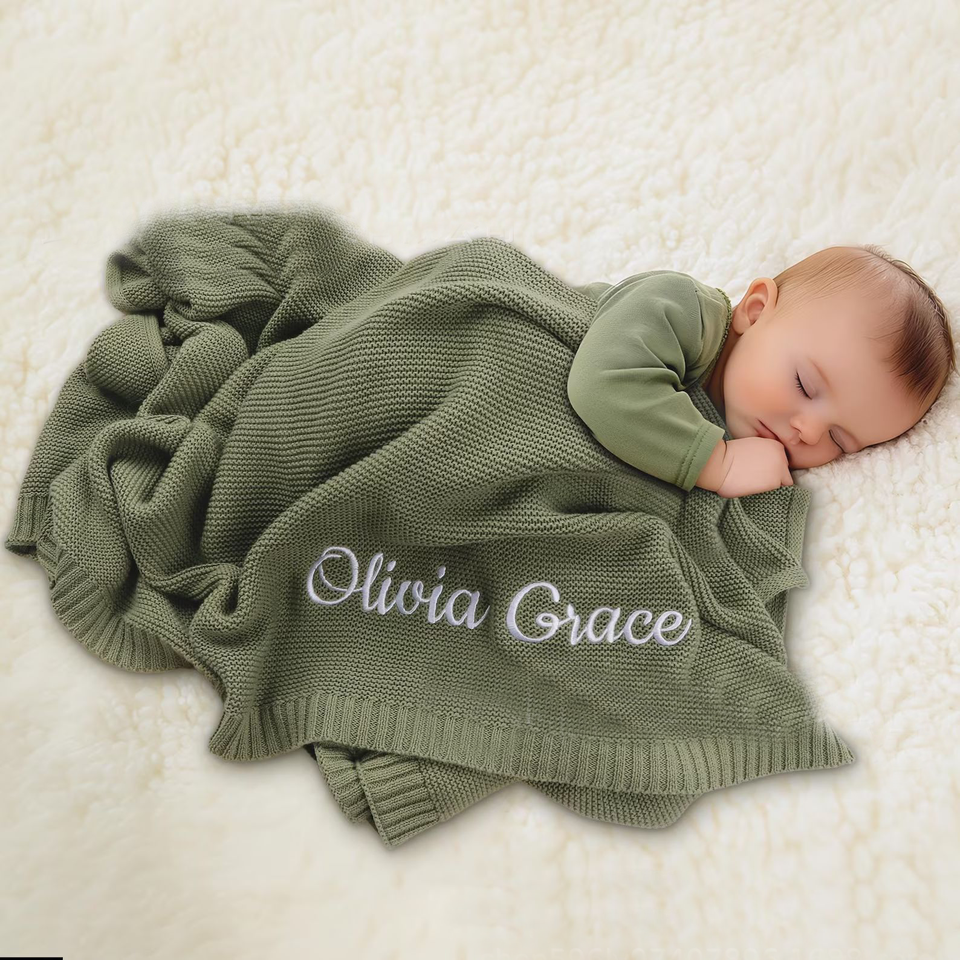 Personalized Baby Blanket 100% Organic GOTS Certified Cotton Customized Swaddle Blanket with Name Receiving Blankets