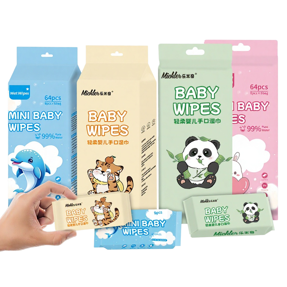 2025 Hot Selling Eco-Friendly Mini Pocket Baby Wet Wipes 64 Count Soft Nonwoven Travel Friendly