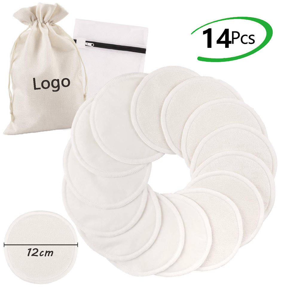 Bamboo Nursing Breast Pads 14 Pack Washable Pads with Laundry Bag Super Soft Breastfeeding Pad for Maternity Machine Washable