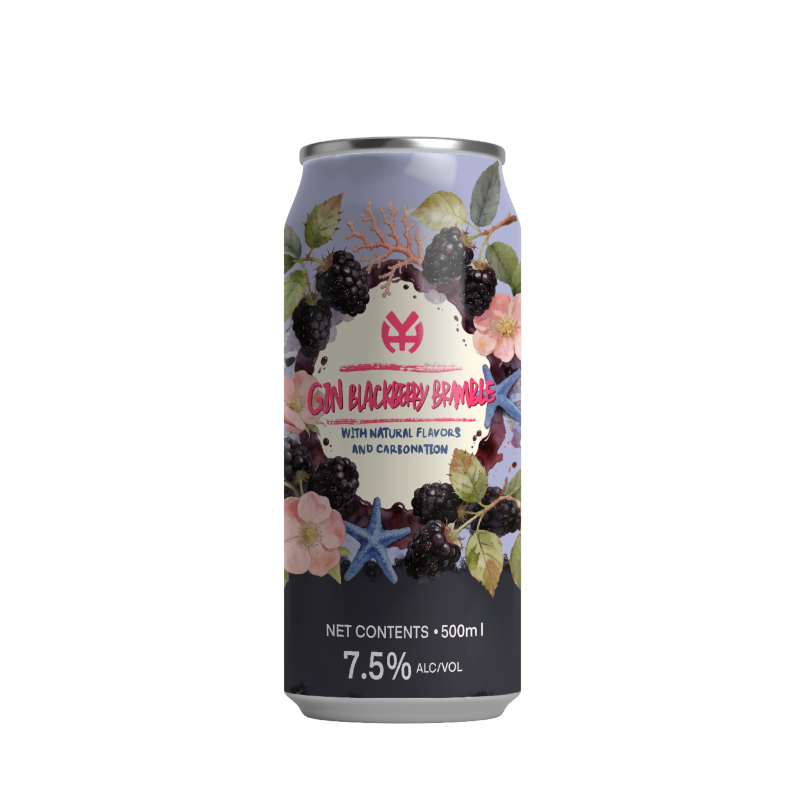 Customized Flavor Gin Blackberry Bramble 500ml Aluminum Cans Printed Logo Carbonated Ready Drink 7.5% ABV Canned Cocktail Bottle