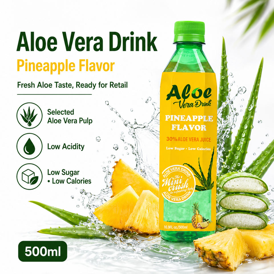 Wholesale 500ml Refreshing Pineapple Flavor Aloe Vera Drink with 30% Aloe Juice & Pulp Low Sugar Low Calorie Healthy Soft Drink