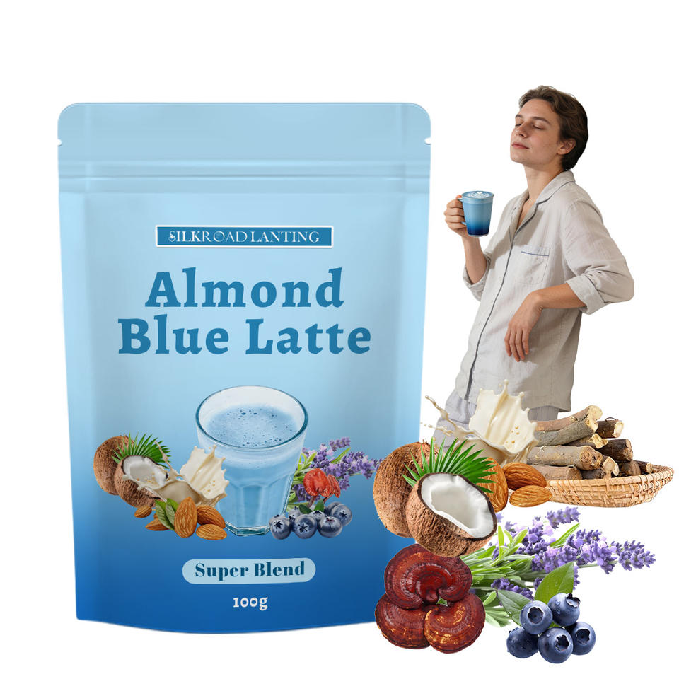 Organic Private Label Relaxing Good Sleep Cacao Drink Lavender Chamomile Vanilla Instant Blue Latte 100g Bag