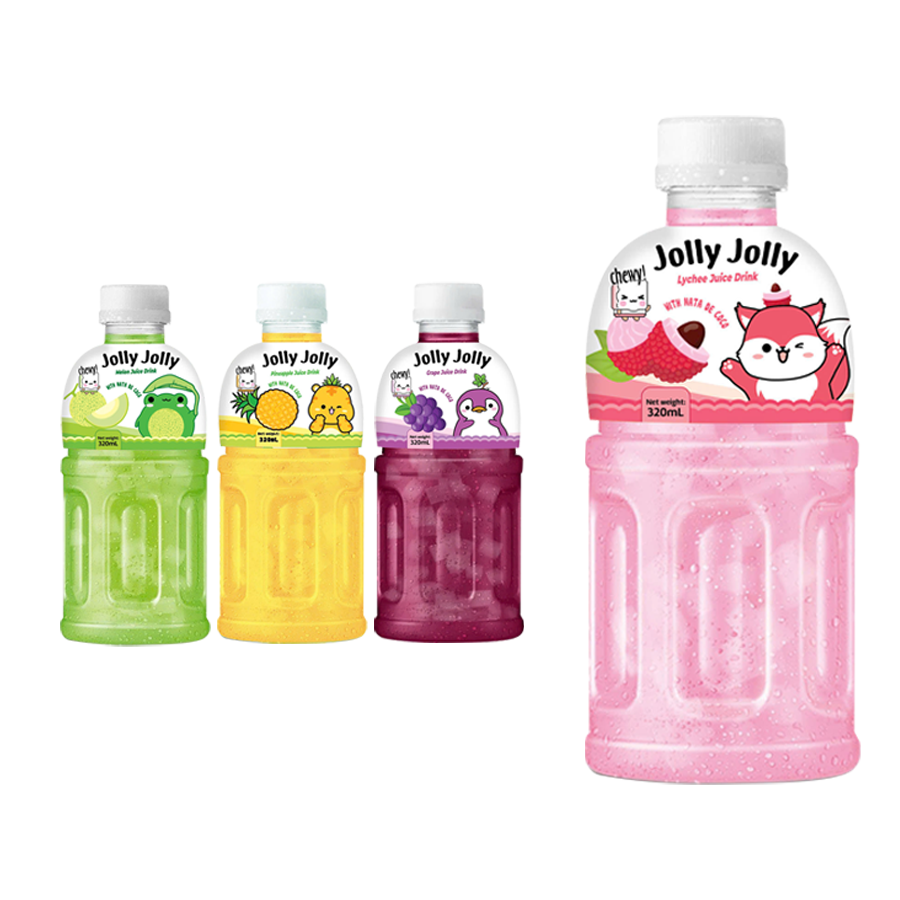 Wholesales/Private Label Mogu Mogu Nata De Coco Grape Fruit Juice Jelly 320ml Bottle Box Cheap Price Free Sample
