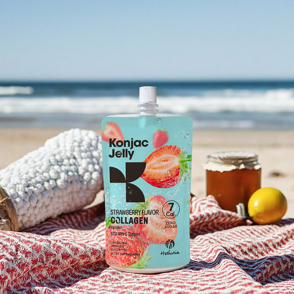 Zero Sugar Low Calories Konjac Jelly with Strawberry Flavor and Collagen Peptides Packaged in a Bag