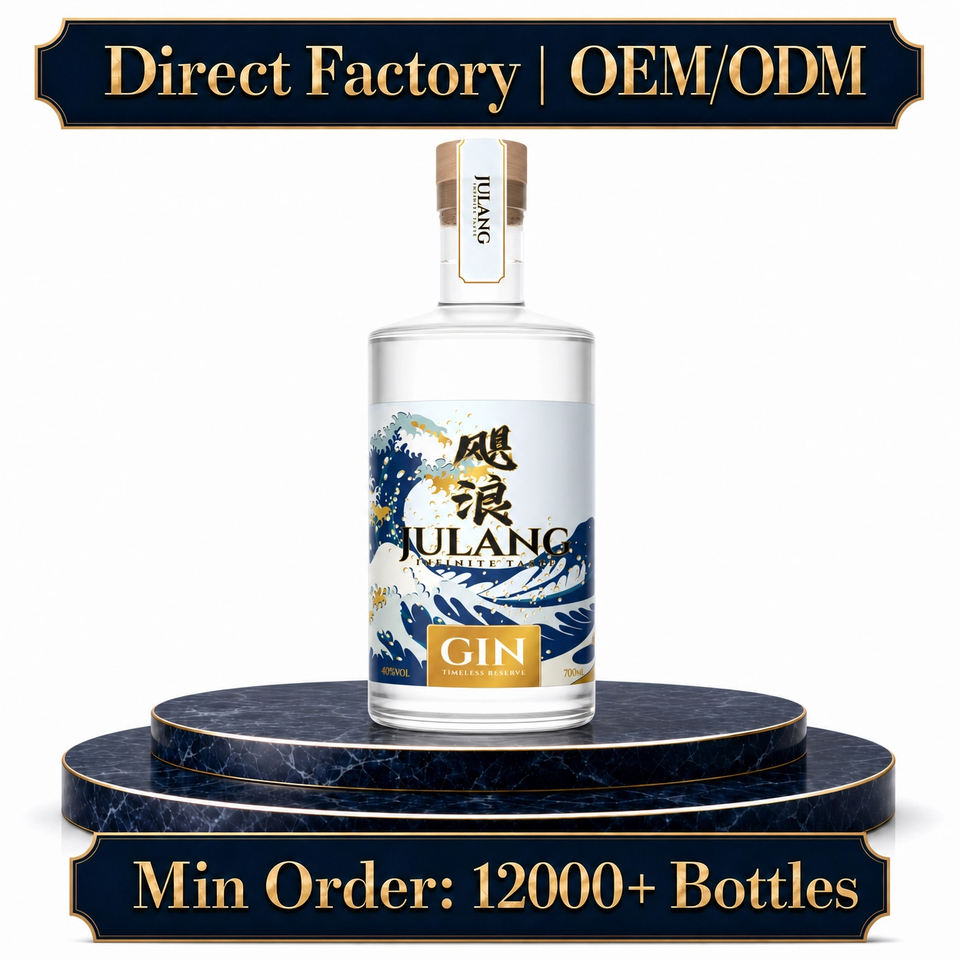 Custom Logo 40 Percent ABV Gin Premium Distilled Alcoholic Beverage Glass Bottled Spirits Supplier