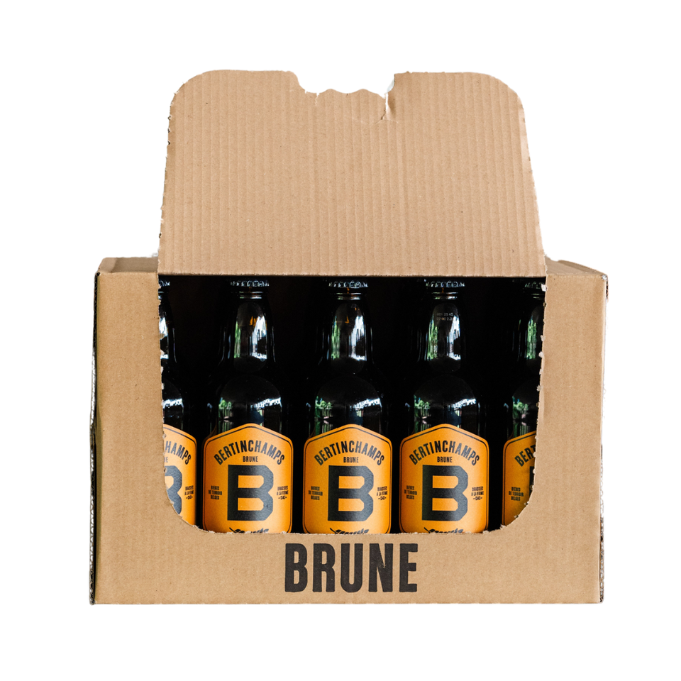 Pack 20 X 50 Cl Brune Beer Bertinchamps Belgium Local Brewery Authentic Alcohol White Label Brew Bottle Dark Beer Drink Classic