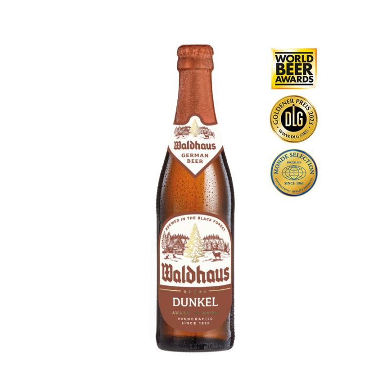 High Quality German Dunkel Dark Lager Traditional Craft Brewed Black Forrest 330ml Glass Bottled Waldhaus Style 22 IBU 5.6% ABV