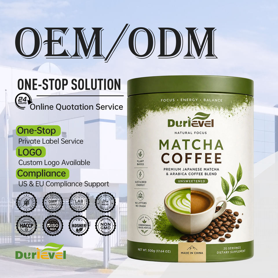 Matcha Coffee Powder Blend Non-GMO Vegan HACCP NSF Certified Custom Formulas Packaging Design Fast Sampling