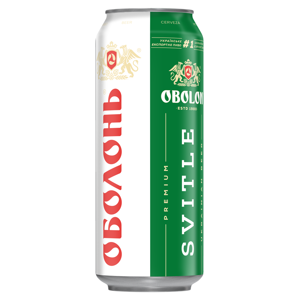 Light Beer Obolon Svitle Champagne Style Lager Pasteurised 0.5L Glass Can 4.5% ABV Chilled