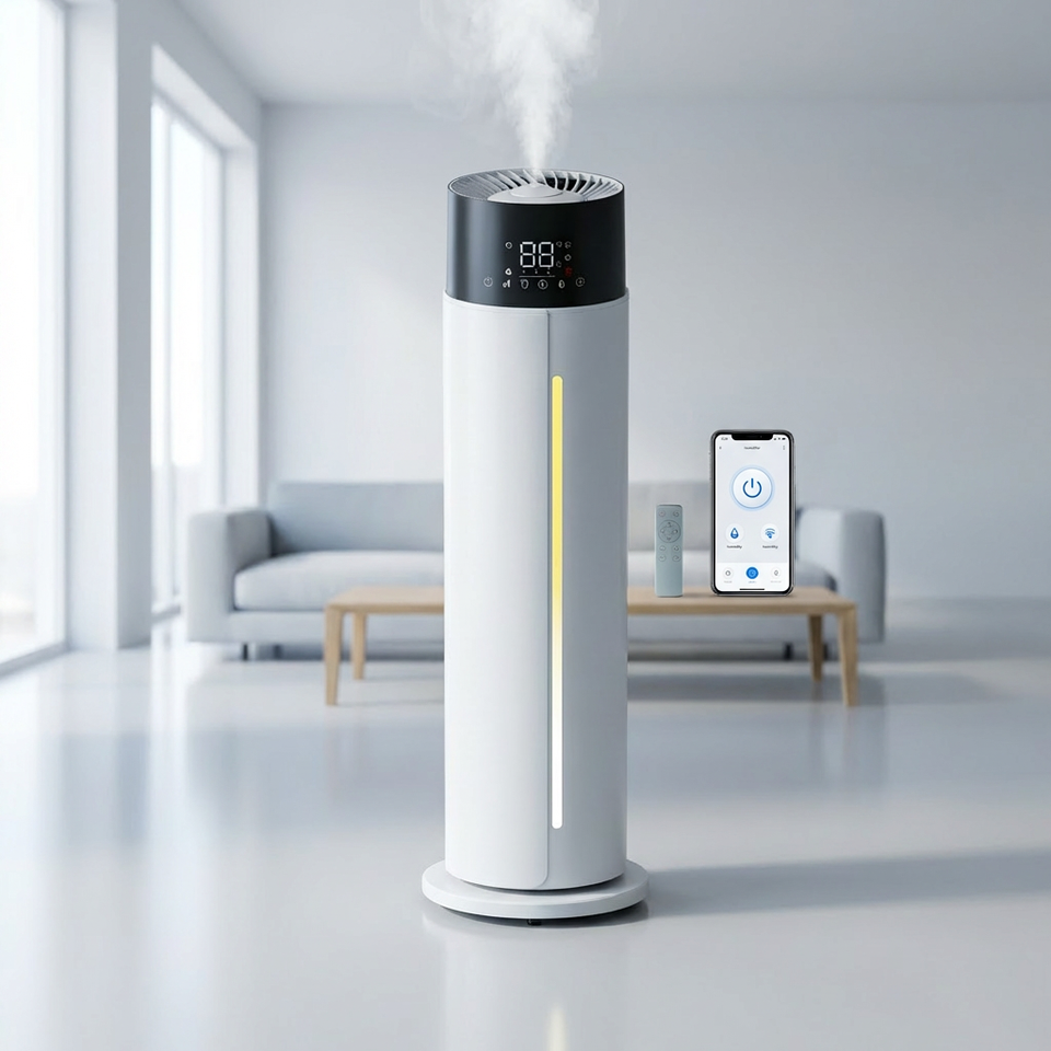 Quiet Floor Standing 10L Tower Smart Humidifier Large Capacity Whole House Ultrasonic Humidifiers With Tuya WiFi Remote Control