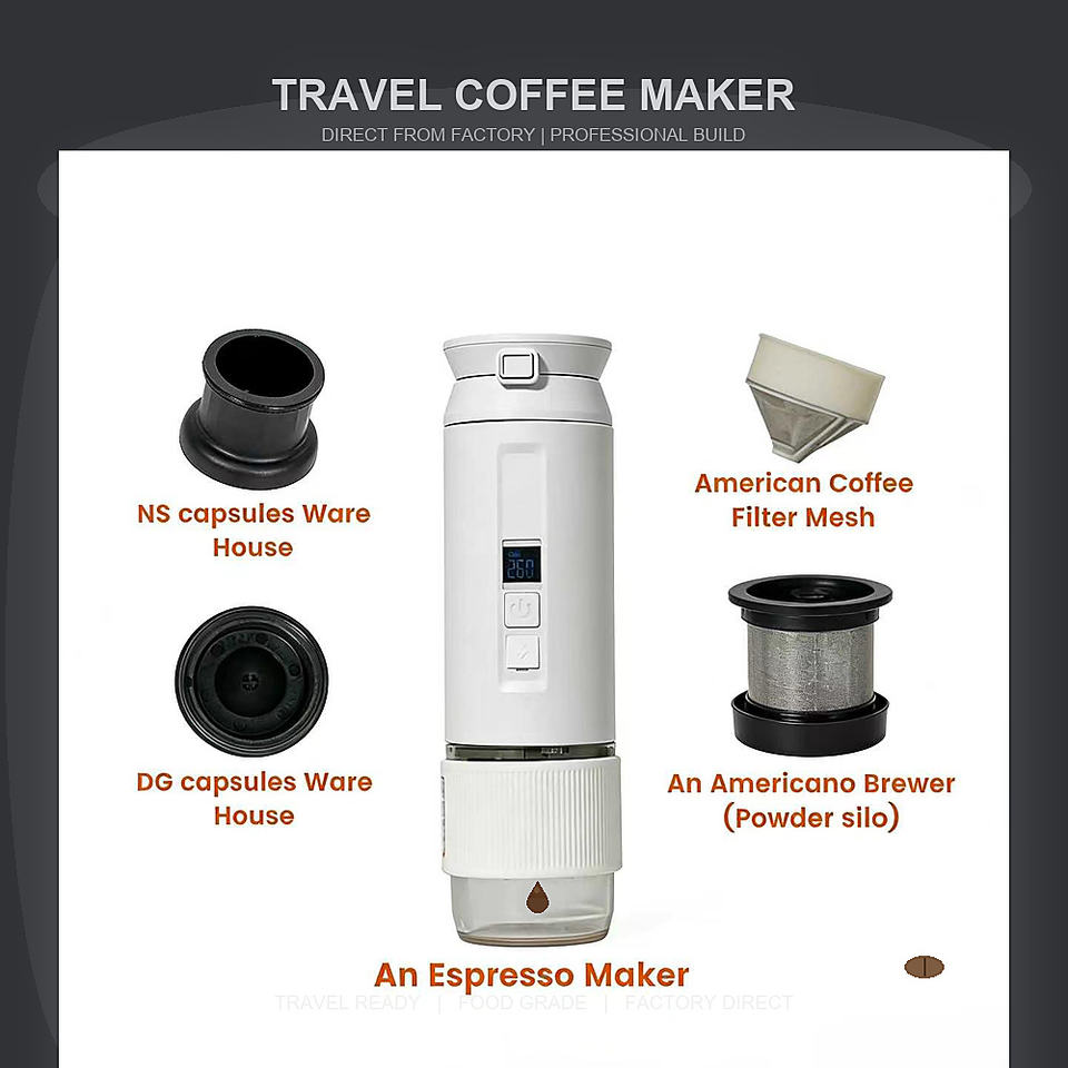Portable Travel Coffee Maker with LCD Display Fast Heating & Type-C Charging for Outdoor Camping RV Hotel Use