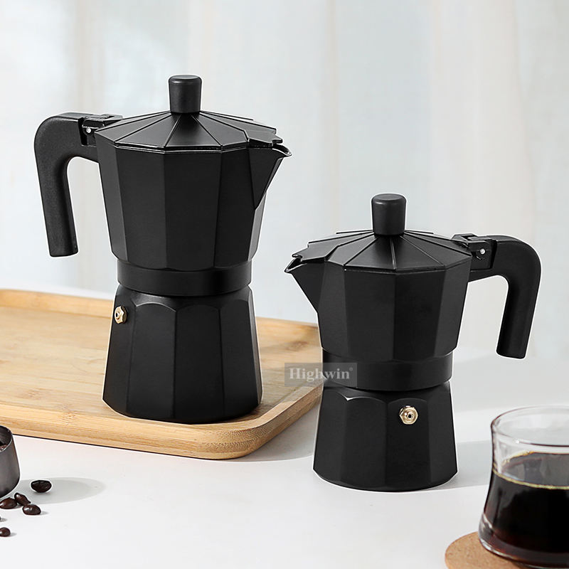 HIGHWIN Black Stovetop Moka Coffee Pot Multicapacity Moka Pot Espresso Coffee Maker with Heat Resistant Handle