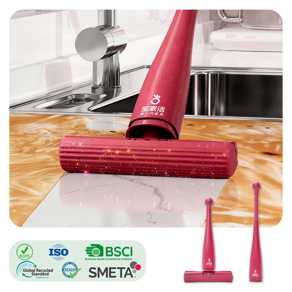 Mini Foldable Sponge Mop Portable Self-Wringing Mop Cleaner Hands-free for Kitchen Countertops Bathroom Windows