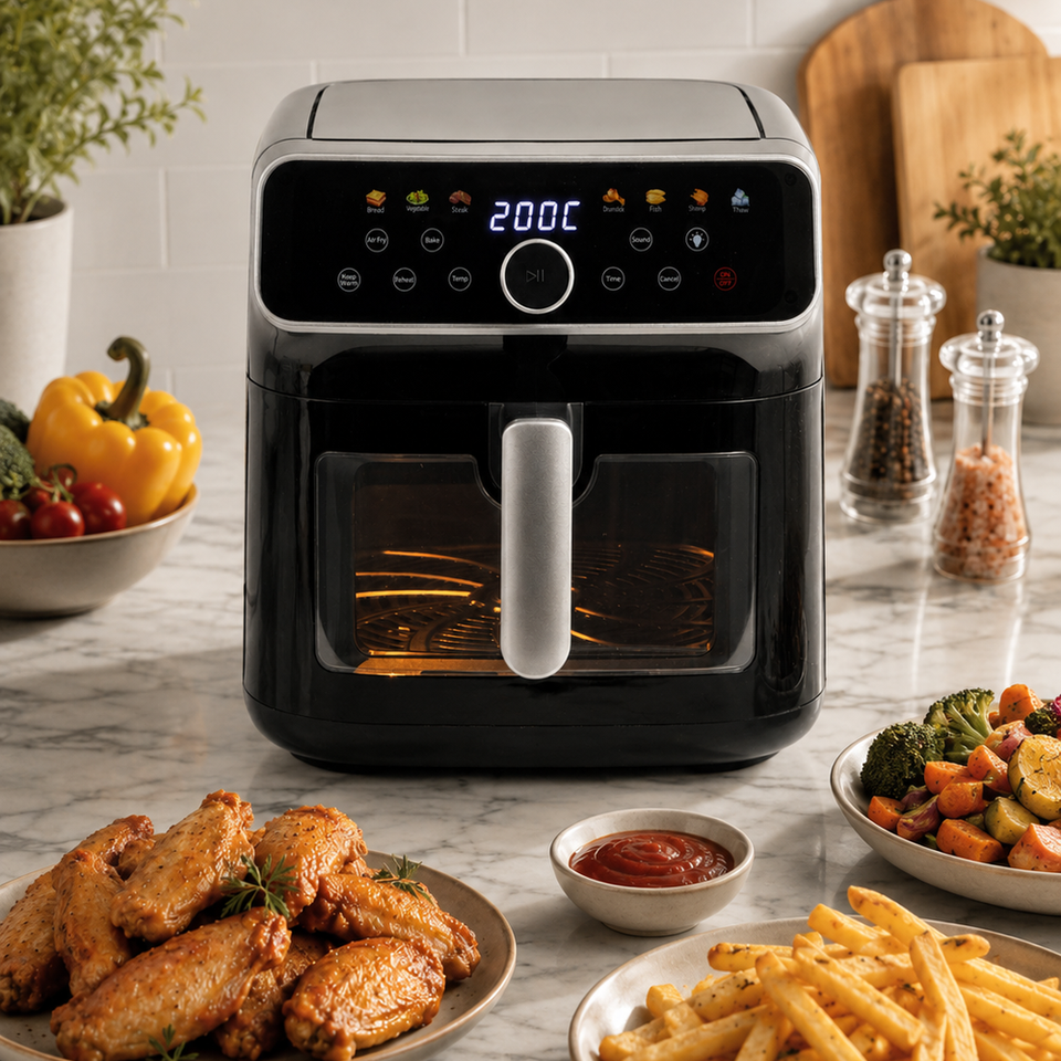 Smart Touch Screen with 8 Preset Menus Keep Warm Defrost Mode Silent 10L Large Capacity CE Electric Air Fryer for Kitchen Cook