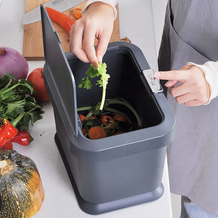 HANGSHAU 5L Plastic Kitchen Countertop Compost Bin Standing Custom Logo High Quality Food Waste Garbage Recycling Bin