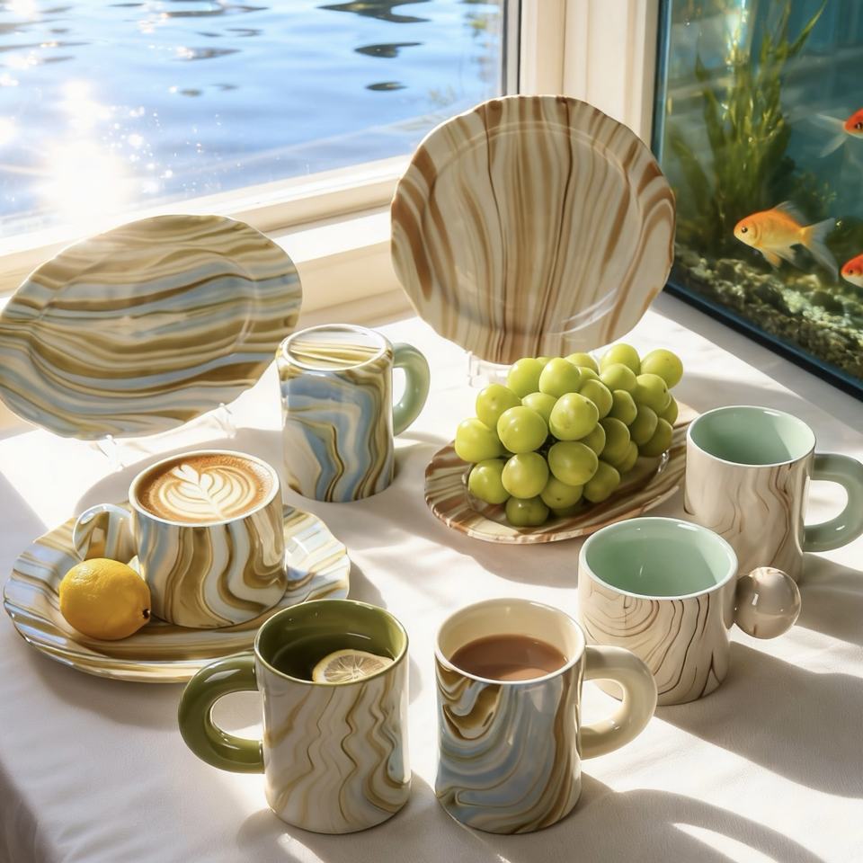 Customized Colorful Mug and Plate Set Kitchen Tableware Modern Luxury Dinner Sets Ceramic Dinnerware