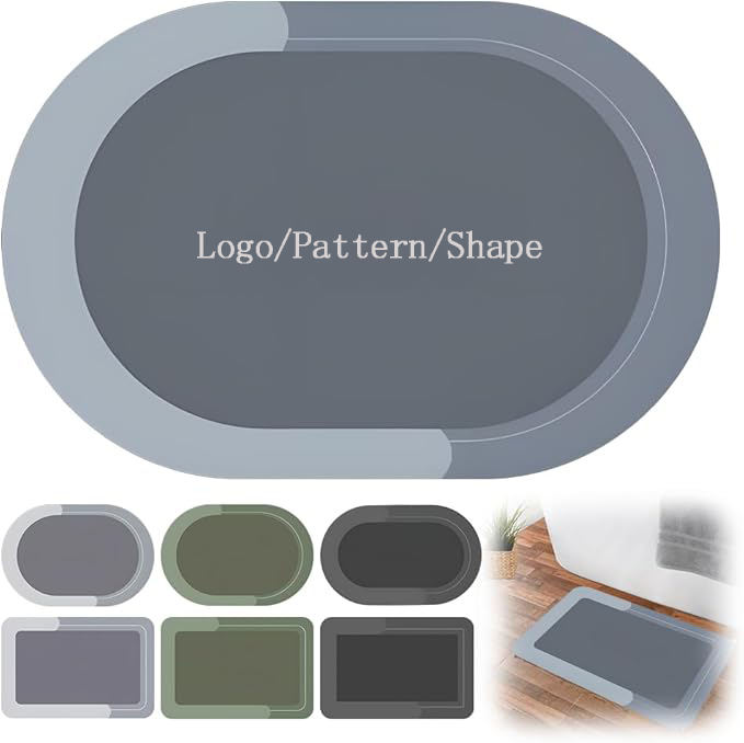 OEM Design Eco Friendly Water Absorbent Diatom Mud Bathroom Floor Mat Door Washroom Rubber Diatomite Bath Mat