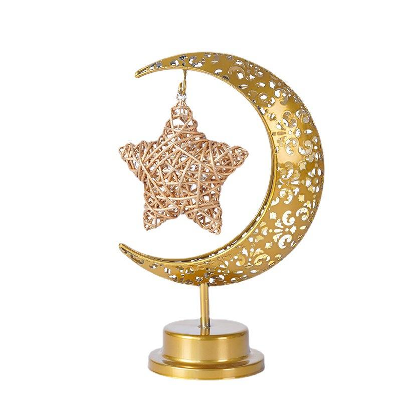 New Eid Al-Adha LED Iron Art Hollow Moon Star Ball Lights Desktop Festival Decorative Modeling Lamps