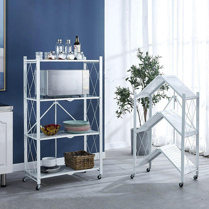 Metal Multi-tier Folding Storage Rack Floor-standing Organizer for Kitchen Bedroom Living Room-Space-Saving Multi-functional