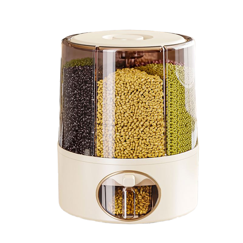 Modern 360 Rotating 6-Grid Grain Dispenser Detachable Large Capacity Healthy Lightweight Food Storage Container