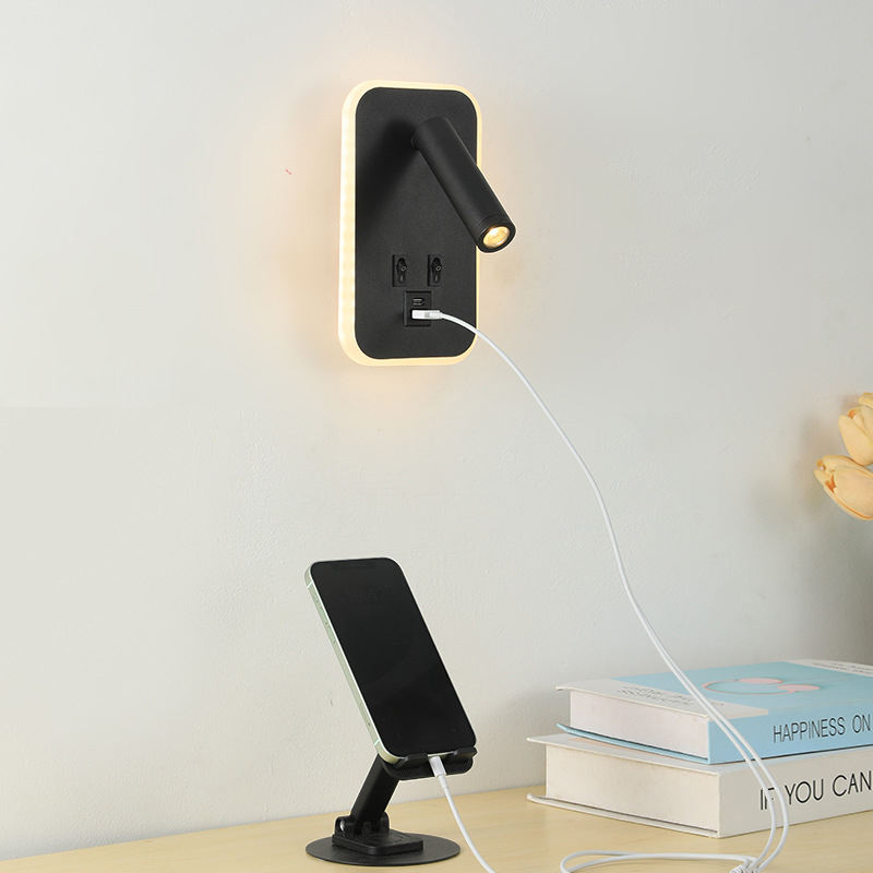 Minimalist 10W LED Bedside Reading Lamp Type-C USB Charging On-Off Keys Warm White CCT Alumuim  Indoor Hotel Wall for Bedroom