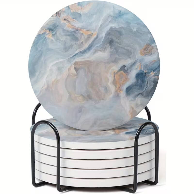 New Arrival Classic Marble Style Matte Eco-Friendly Ceramic Coasters Non-Slip for Desk & Room Decor