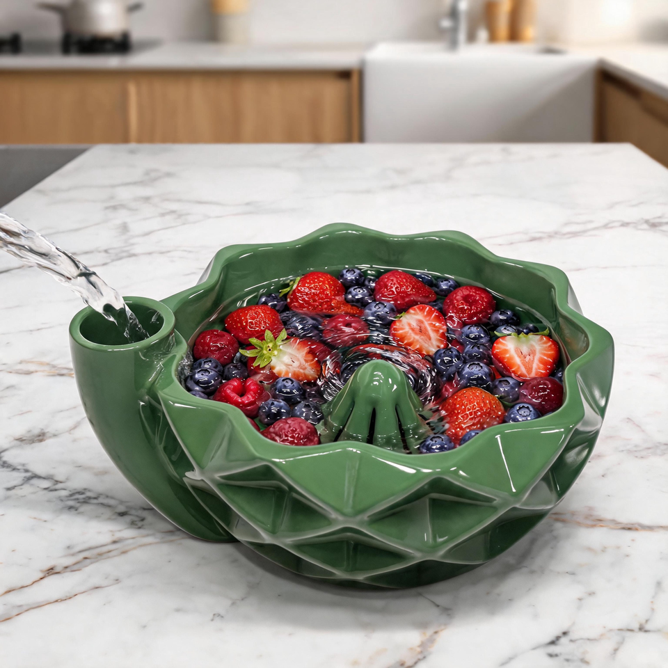 OEM/ODM Wholesale Drainable Ceramic Fruit Washing Bowl Automatic Berry Vegetable Cleaning Basin Kitchen Storage Colander