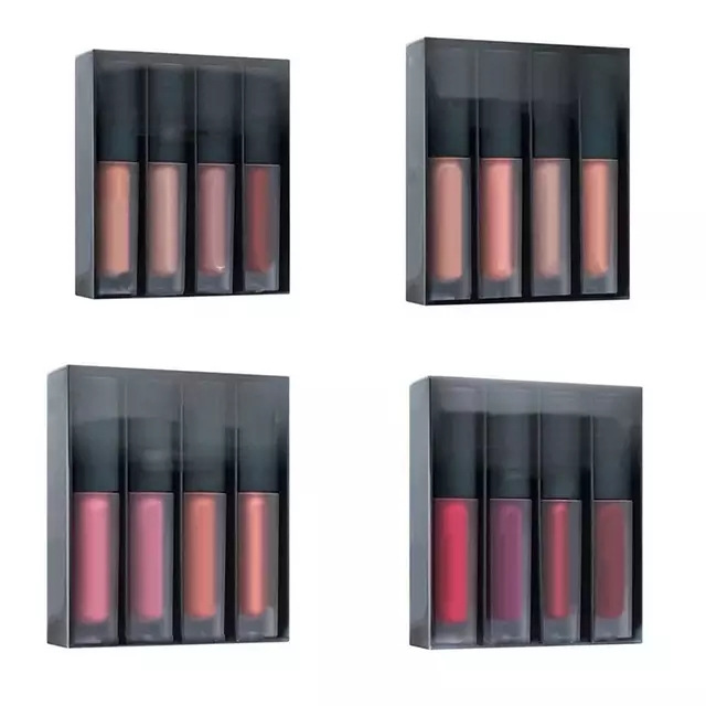 Portable 4Pcs Lip Glaze Set Matte Mini Liquid Lipstick 4 Color Combination Women Beauty Lip Makeup