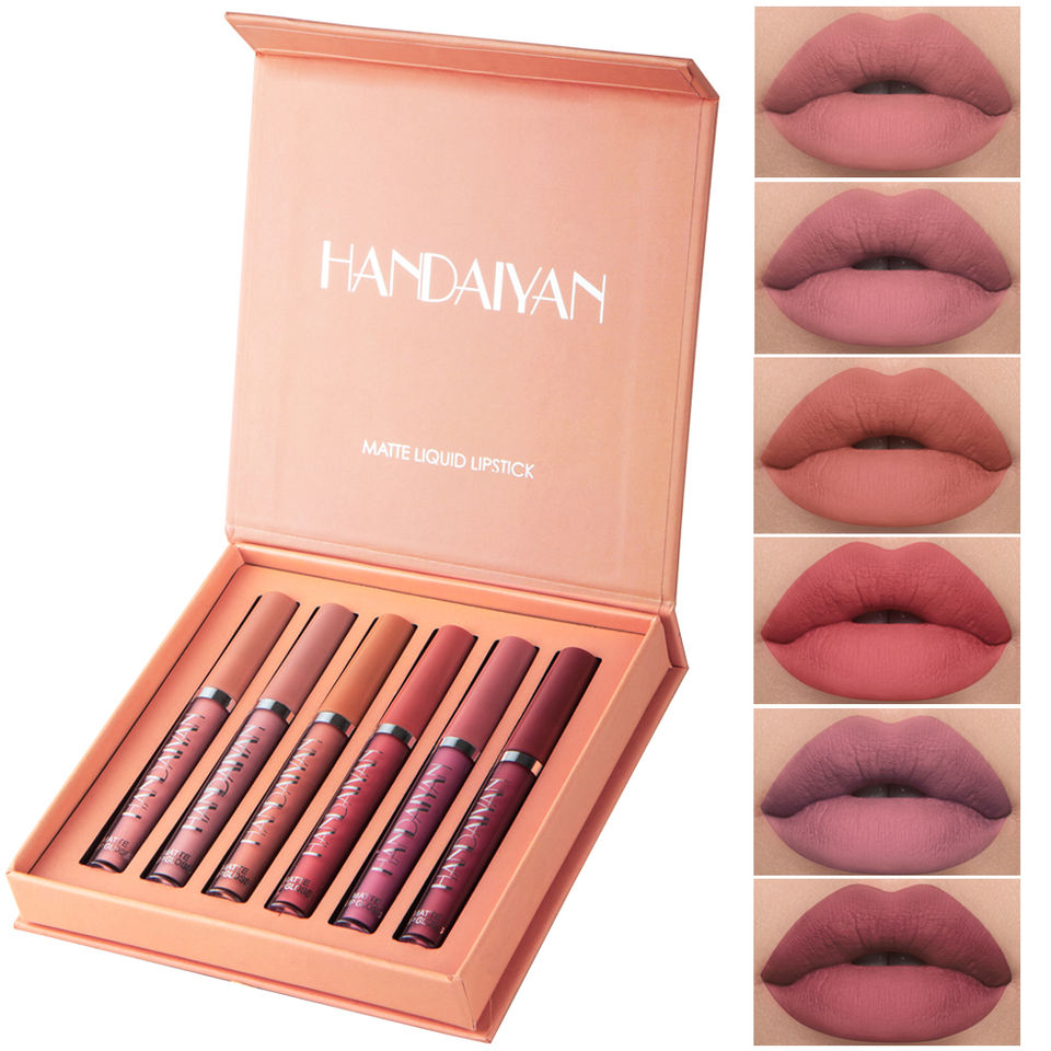 6-Piece Matte Liquid Lipstick Makeup Set Long-Lasting Wear Non-Stick Cup Mineral-Based and Waterproof Lip Gloss