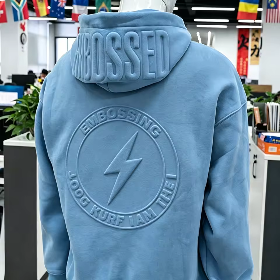 Wholesale Unisex  Heavyweight Fleece Oversized 3D Embossed Hoodie with Custom Logo Streetwear Essential Pullover Hoodie for Men