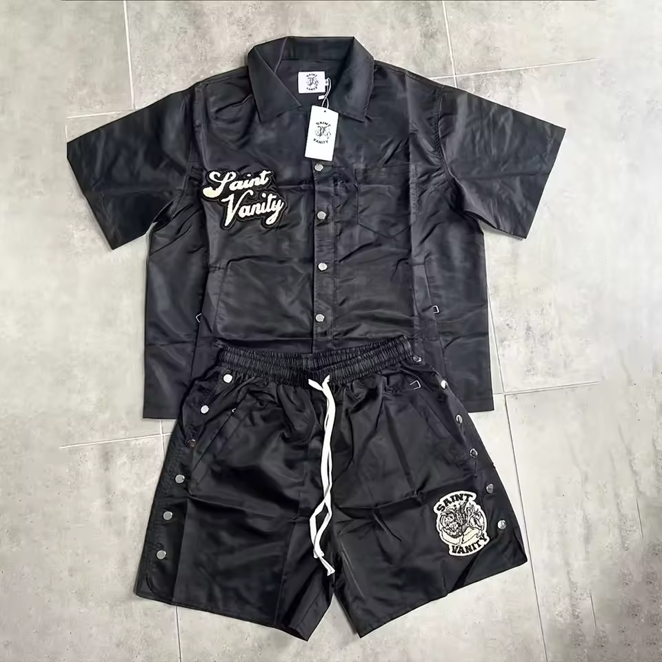 Custom Windbreaker Buttons Polyester Nylon Men's Polo Sets Tracksuit Polo Shirts Short Sets for Men Shirt and Short Set