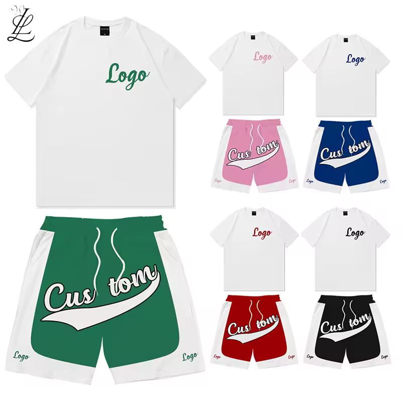 Summer Custom LOGO Shorts and T-shirts & Print Mesh Shorts Fashion 2 Piece Shorts Set Joggers Suits Tracksuits Sports Men's Sets
