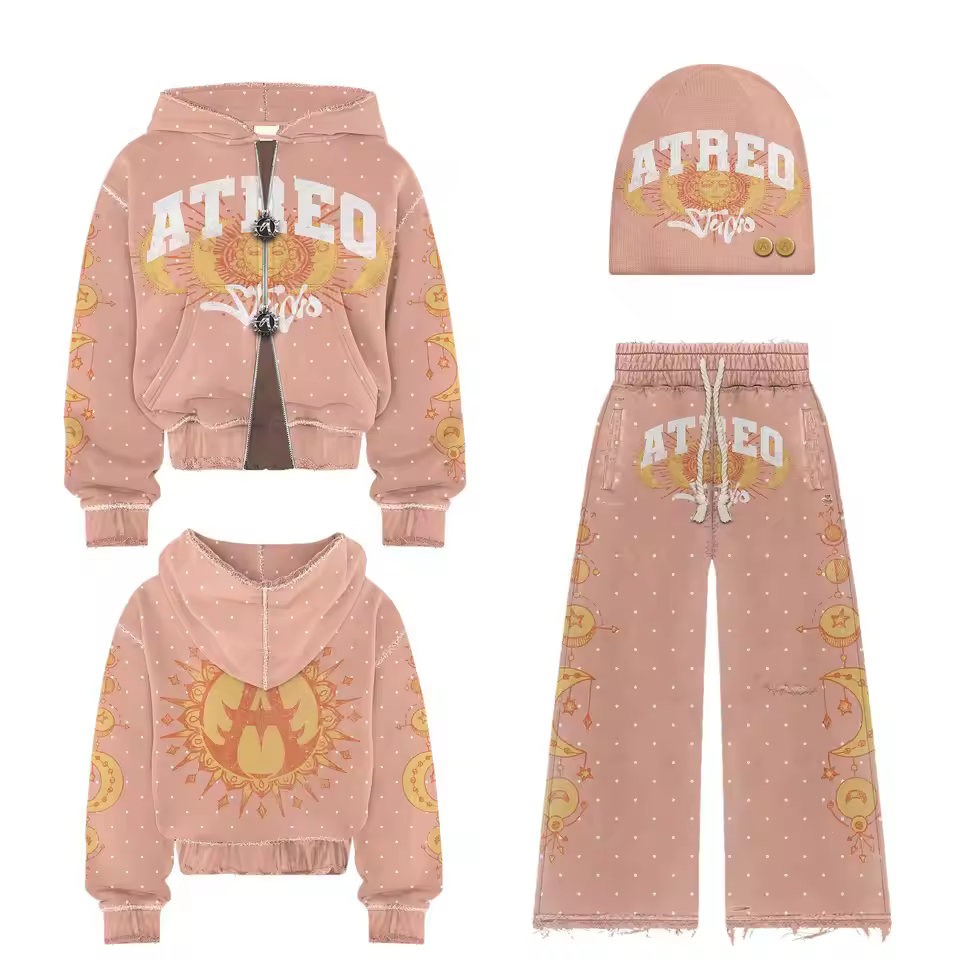 Tracksuit Manufacturer Custom 100% Cotton Two Piece Sweatsuits Embroidery Vintage Acid Wash Rhinestone Hoodie and Long Set Men