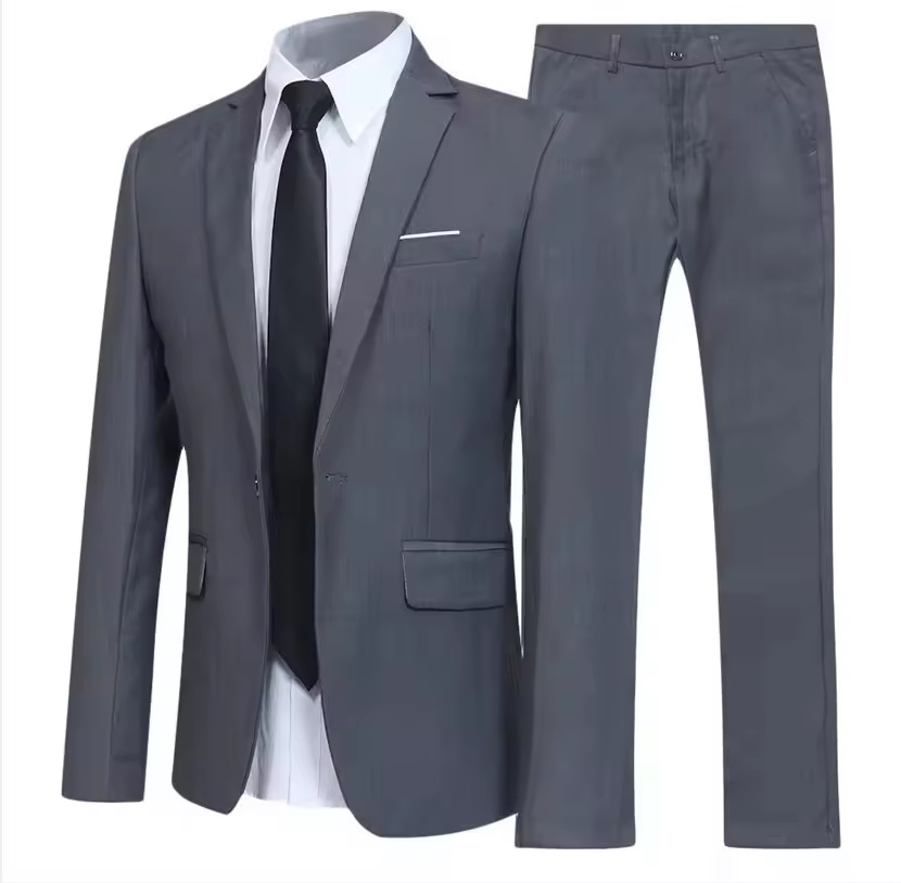 Factory Custom Men Casual Men's Set New Fashion British Style Small Soild Suit Coat Men's Youth Fashion Two-piece Set