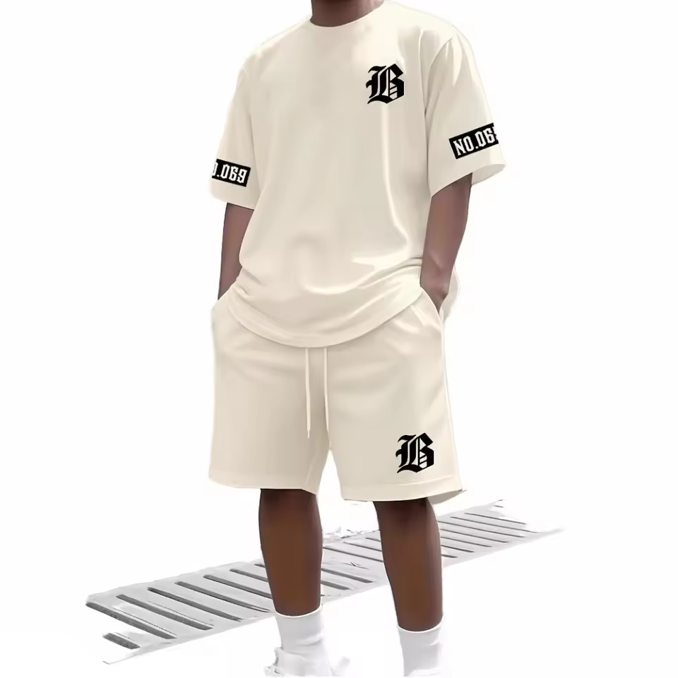 OEM Custom Men's Summer Casual 2-Piece Satin T-Shirt Set | Breathable 100% Polyester Digital Print Streetwear | Private Label