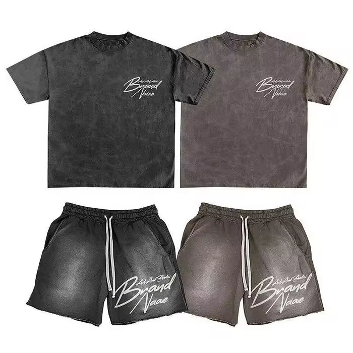 Custom Casual Men's Summer Knitted Sweatsuit Set Breathable 180 GSM Polyester/Cotton Tee & Track Shorts