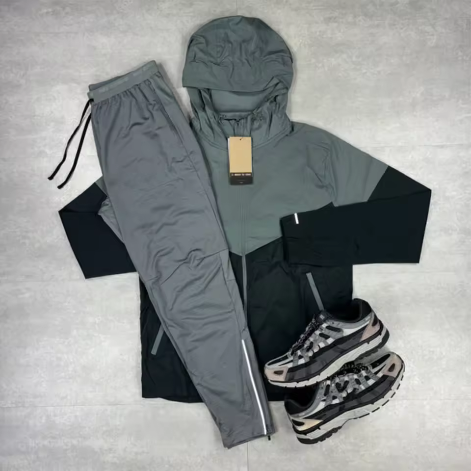 Men's Winter Casual Reflective Zip-Up Cotton Streetwear Set 2-Piece Hooded Jacket and Shorts Windbreaker Tracksuit