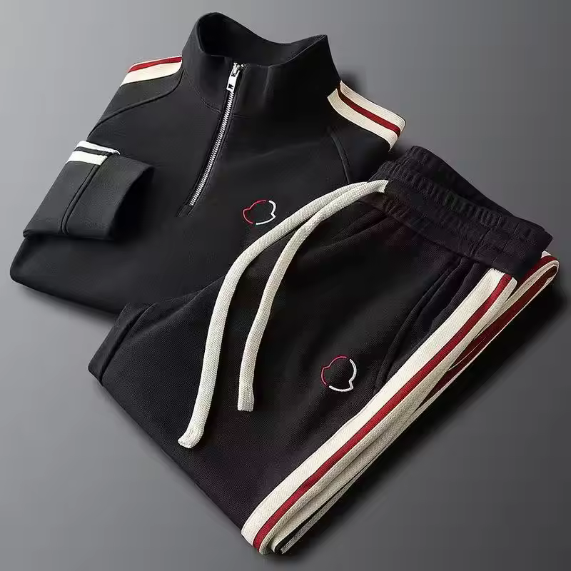 New Fashion Sporty Striped Casual 100% Bamboo Fiber Men's Spring Autumn Knitted Two-piece Sweater Set Trendy Mengwei