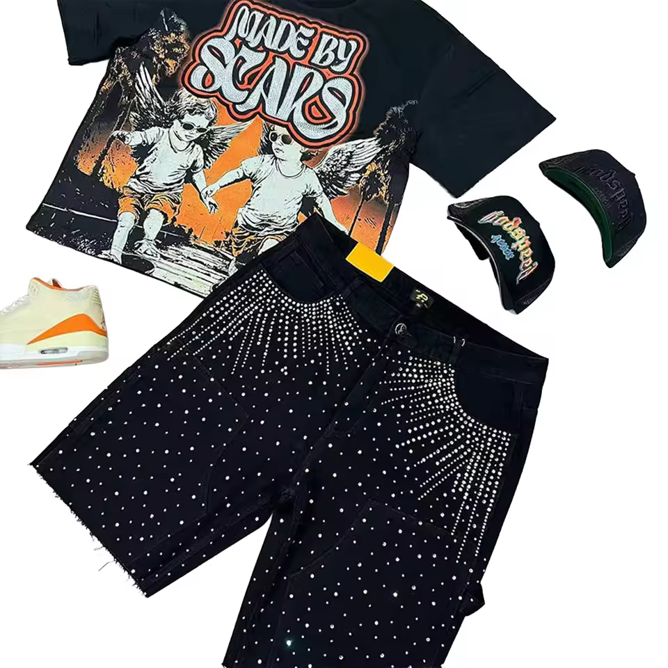 Best Fashion Men's Eco-Friendly Cotton/Spandex Velour Embossed Printed Breathable Casual Hip-Hop Streetwear Summer Suit Set