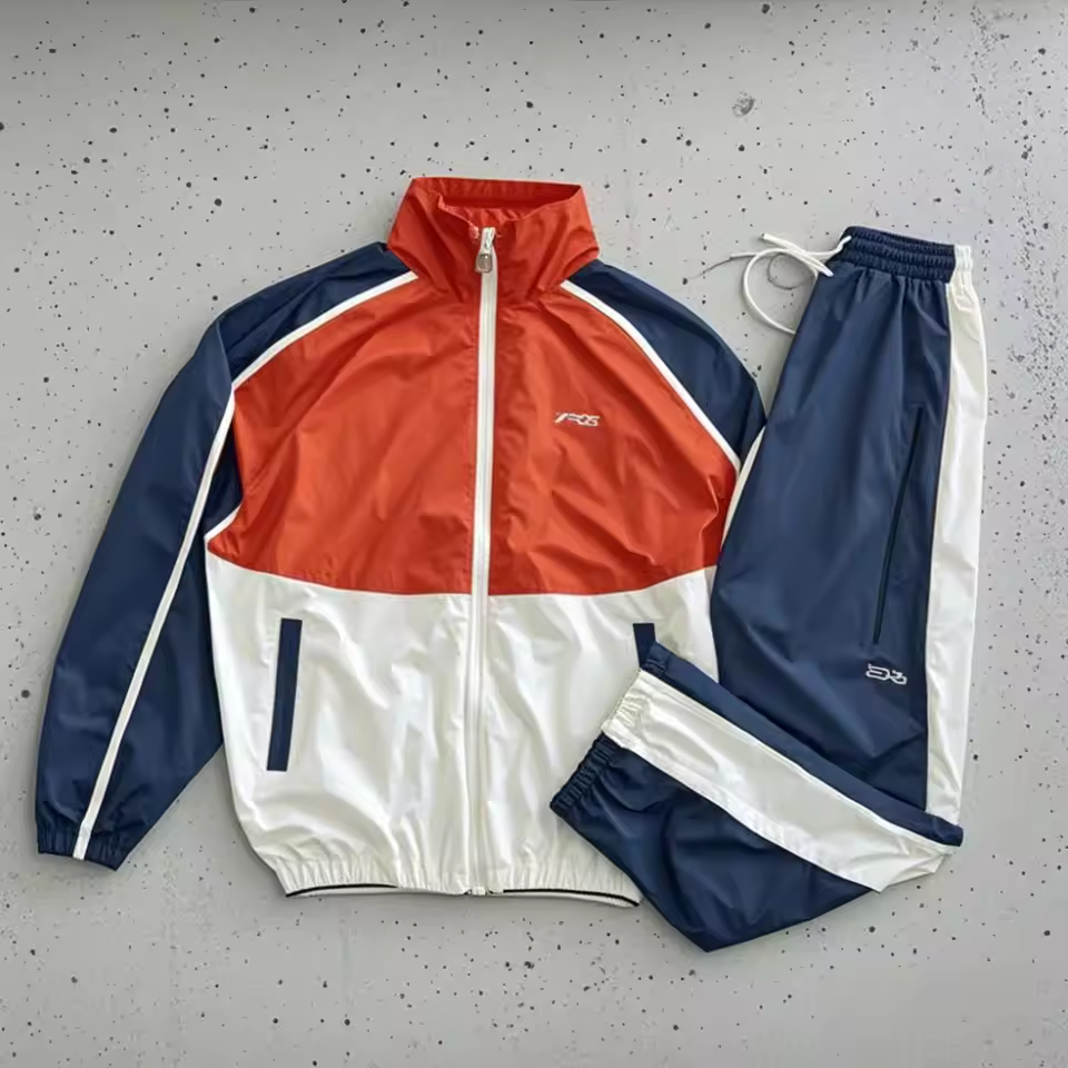 2 Piece Custom Spring Casual Windbreaker Tracksuit Jacket Men's Straight Leg Street High Quality Sports Polyester Baggy Set