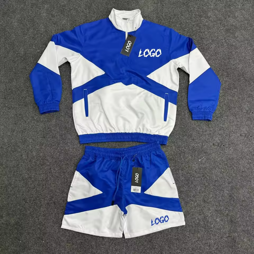 2025 Men's Two Piece Custom Sets Windbreaker Shorts and Jacket Tracksuit Reflective Zip up Nylon Two Piece Windbreaker Short Set