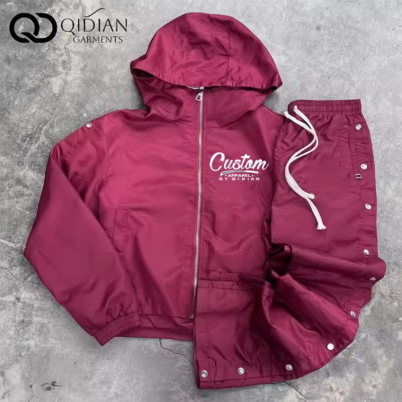 Manufacturer Custom Men's Summer Windbreaker Set Jacket and Nylon Pants Oversized Zip up Windbreaker Tracksuit Baggy Joggers OEM