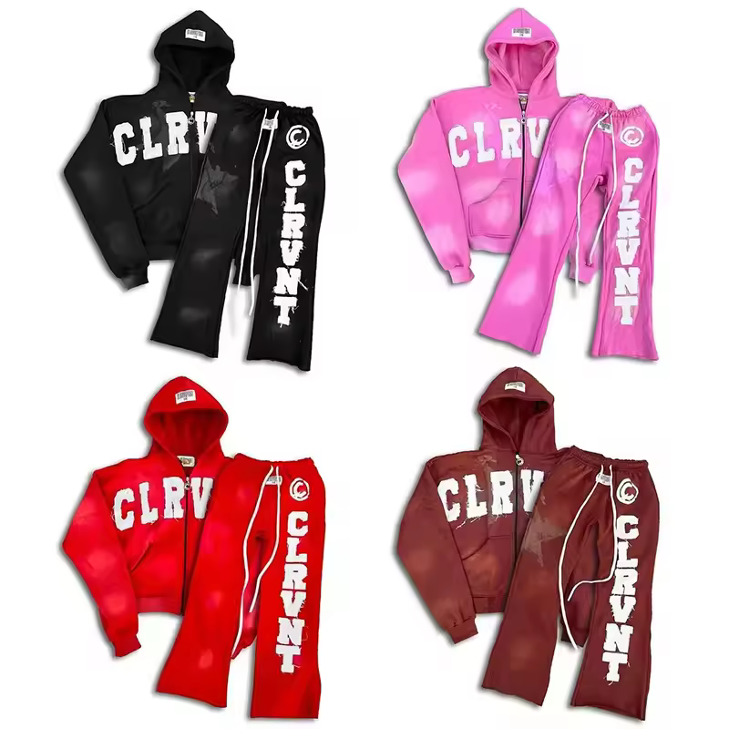 Custom Logo 100% Cotton Woven Thermal Winter Sweatsuit 2-Piece Set Mens Jogger Pants Casual Leisure Embroidery