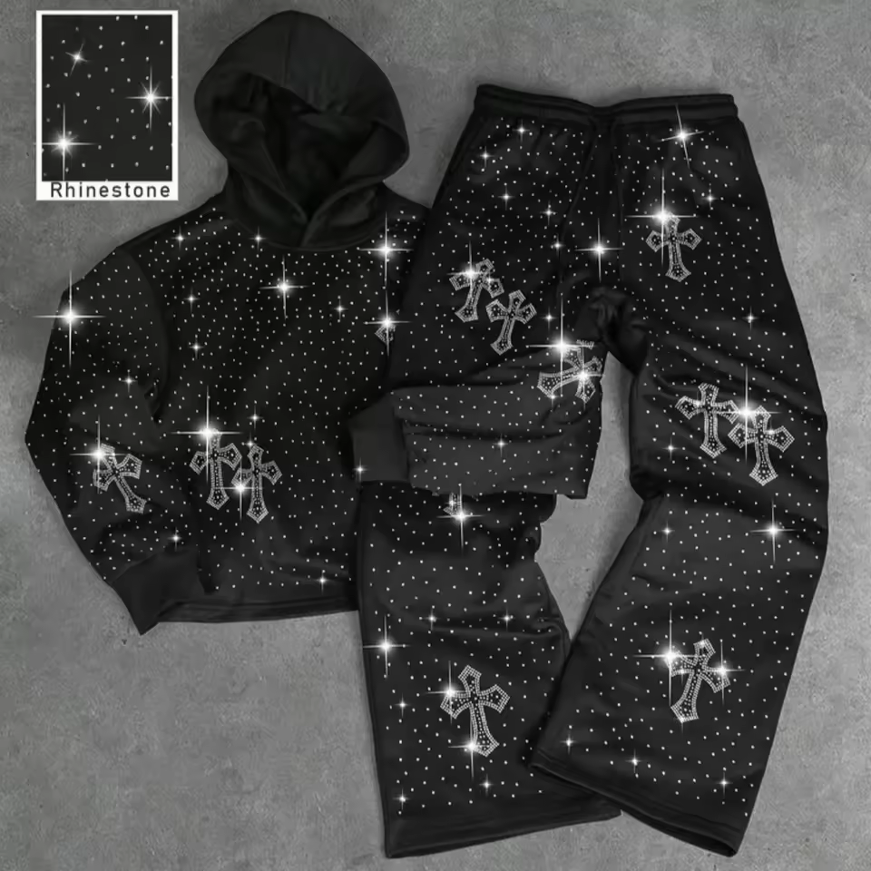 Custom logo Manfinity Streetrush 2pcs Men's Hooded Long Sleeve Sweatshirt and Drawstring Pants Set
