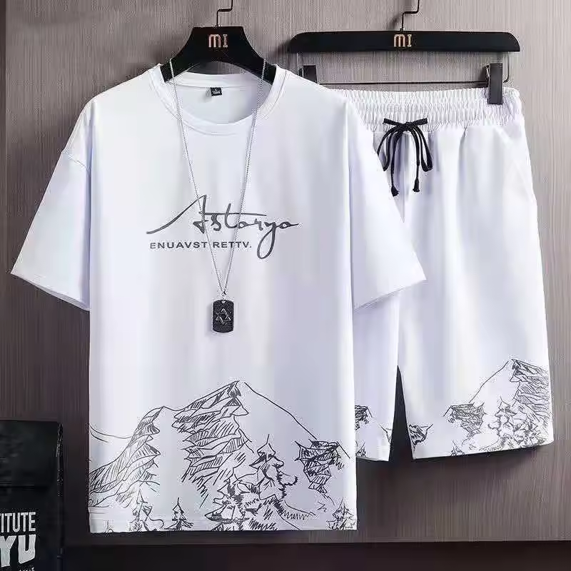Summer Plus Size 5XL Men's Shorts Set Summer Quick Drying Short Sleeve Tops and Shorts T Shirt Sets