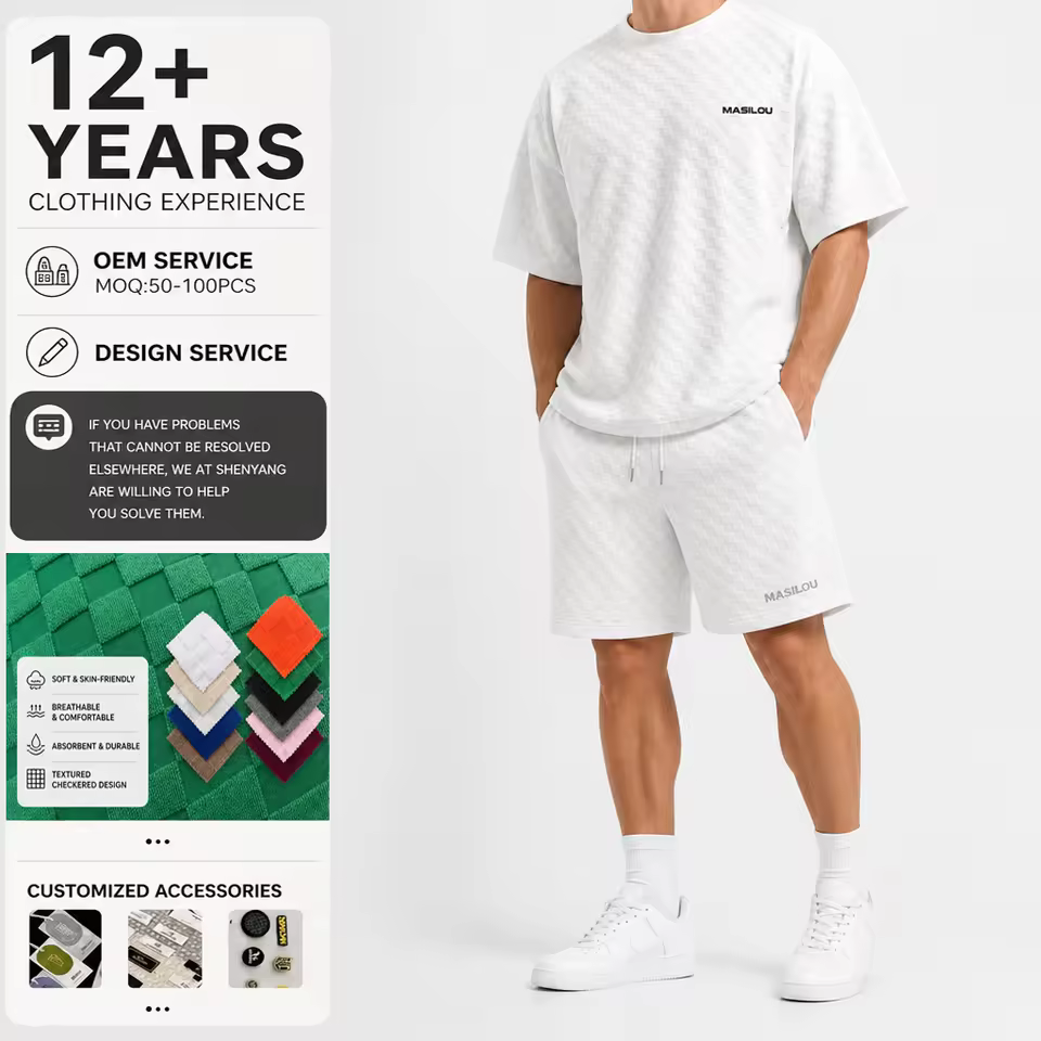 Cross-Border  Oversize Trendy Brand Men's Clothing Checkered Spring Summer Loose Sports Casual Two-Piece Set