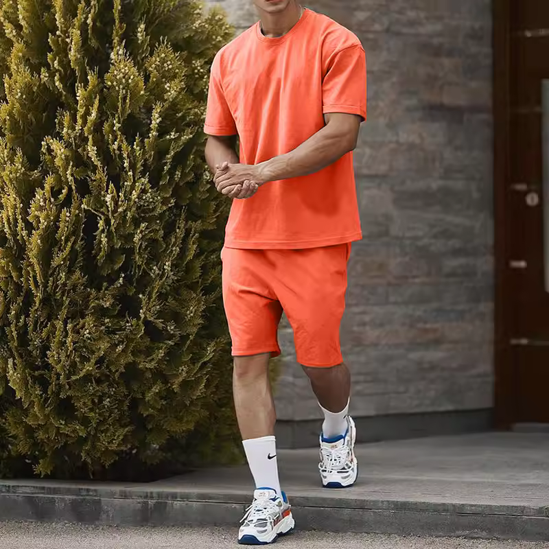 M-5XL Hot Selling Summer Custom LOGO Plus Size Men's T-shirts Casual Sports Track Suit Biker Men Short Sets