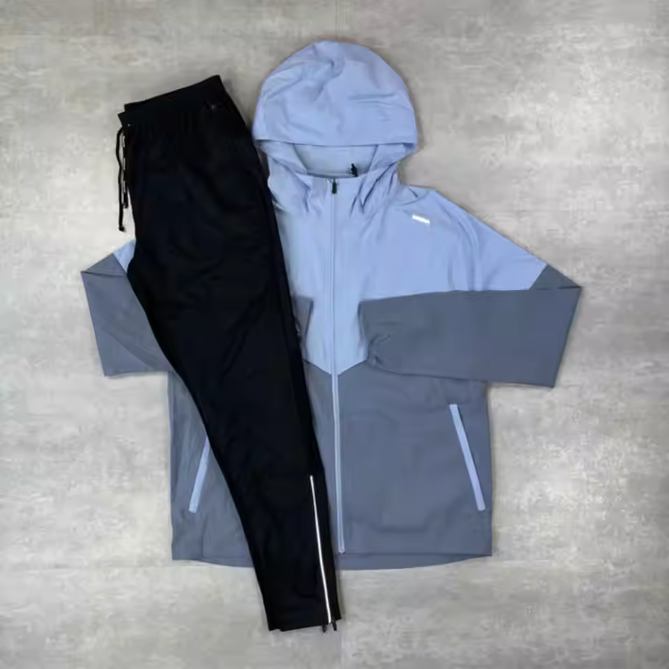 Sports World Men's Hooded Windbreaker Jacket Set Color Blocking Quick Dry Breathable Sporty Outerwear Summer Knitted Polyester