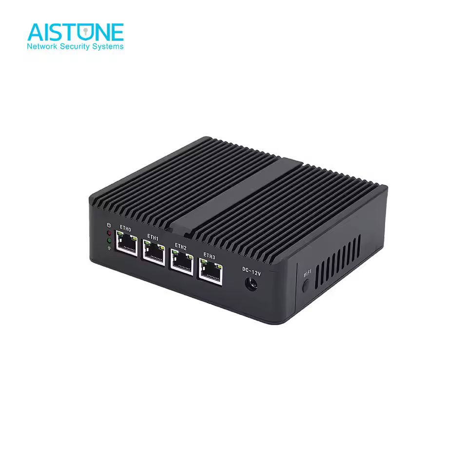 4lan fanless mini pc ROS7 2USB 1VGA 1HD-MI Integrated HD J1900 Quad Core Desktop Computer Small Firewall VPN Router